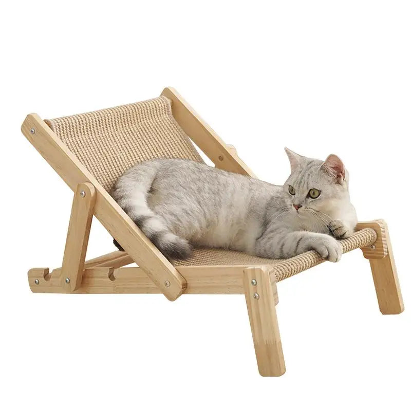 Mini Sisal Chair Cat Scratcher Sisal Scratcher Beach Chair Elevated Bed Adjustable Natural Wooden Removable with Sisal Pad