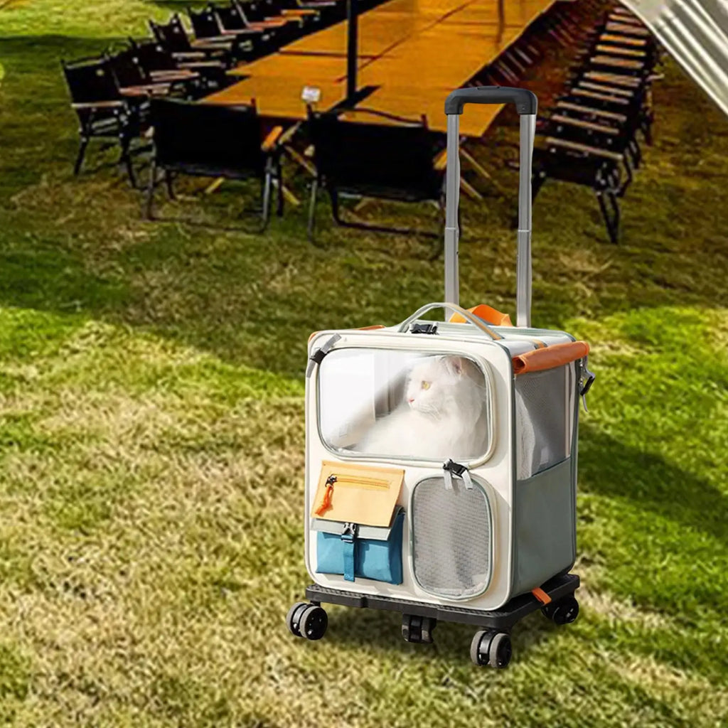 Cat Carrier Handbag Trolley Transport Box Portable Backpack Pet Rolling Carrier for Kitten Puppy Large Cats Camping Outdoor