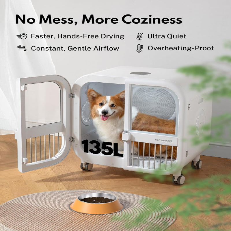 Drybo Ultra Pet Dryer Box - Ultra Quiet, Smart Temperature Control, 360° Efficient, 4 Locking Swivel Casters for Dogs, Cats and Multi-Pet Families, 135L