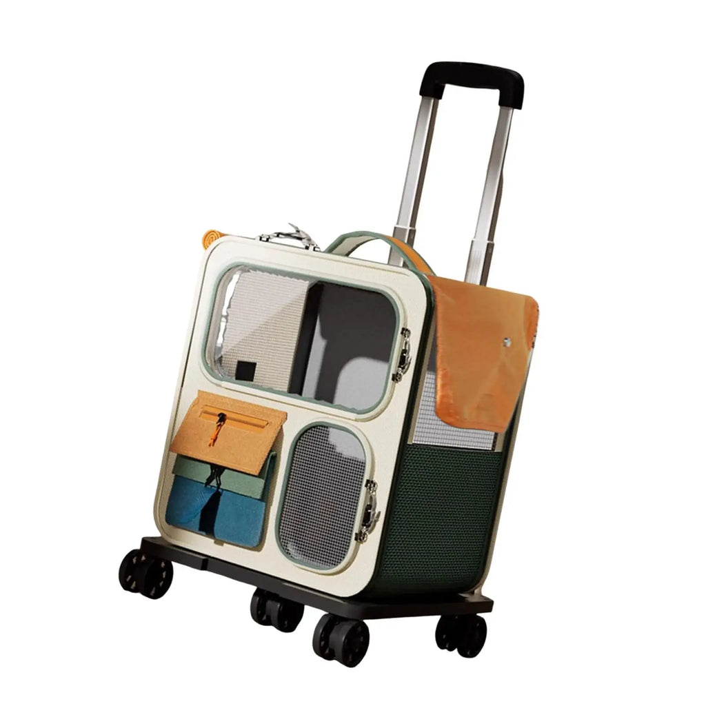 Cat Carrier Handbag Trolley Transport Box Portable Backpack Pet Rolling Carrier for Kitten Puppy Large Cats Camping Outdoor
