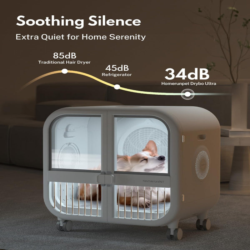 Drybo Ultra Pet Dryer Box - Ultra Quiet, Smart Temperature Control, 360° Efficient, 4 Locking Swivel Casters for Dogs, Cats and Multi-Pet Families, 135L