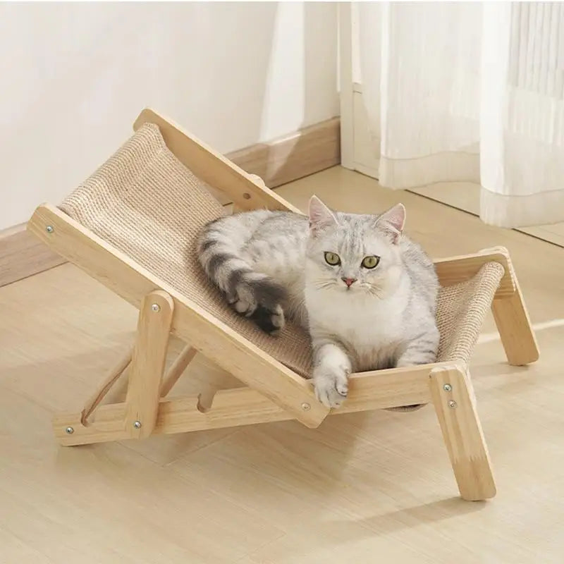 Mini Sisal Chair Cat Scratcher Sisal Scratcher Beach Chair Elevated Bed Adjustable Natural Wooden Removable with Sisal Pad