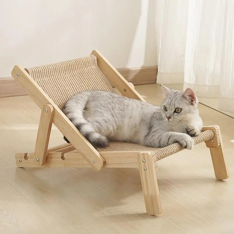 Mini Sisal Chair Cat Scratcher Sisal Scratcher Beach Chair Elevated Bed Adjustable Natural Wooden Removable with Sisal Pad